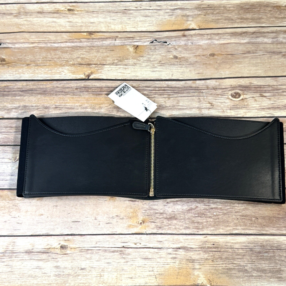 NWT H&M Womens Black Vegan Faux Leather Wide Zip Up Waist Belt XL